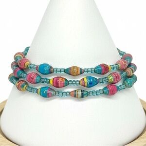Handmade Boho Paper Bead Wrap Bracelet